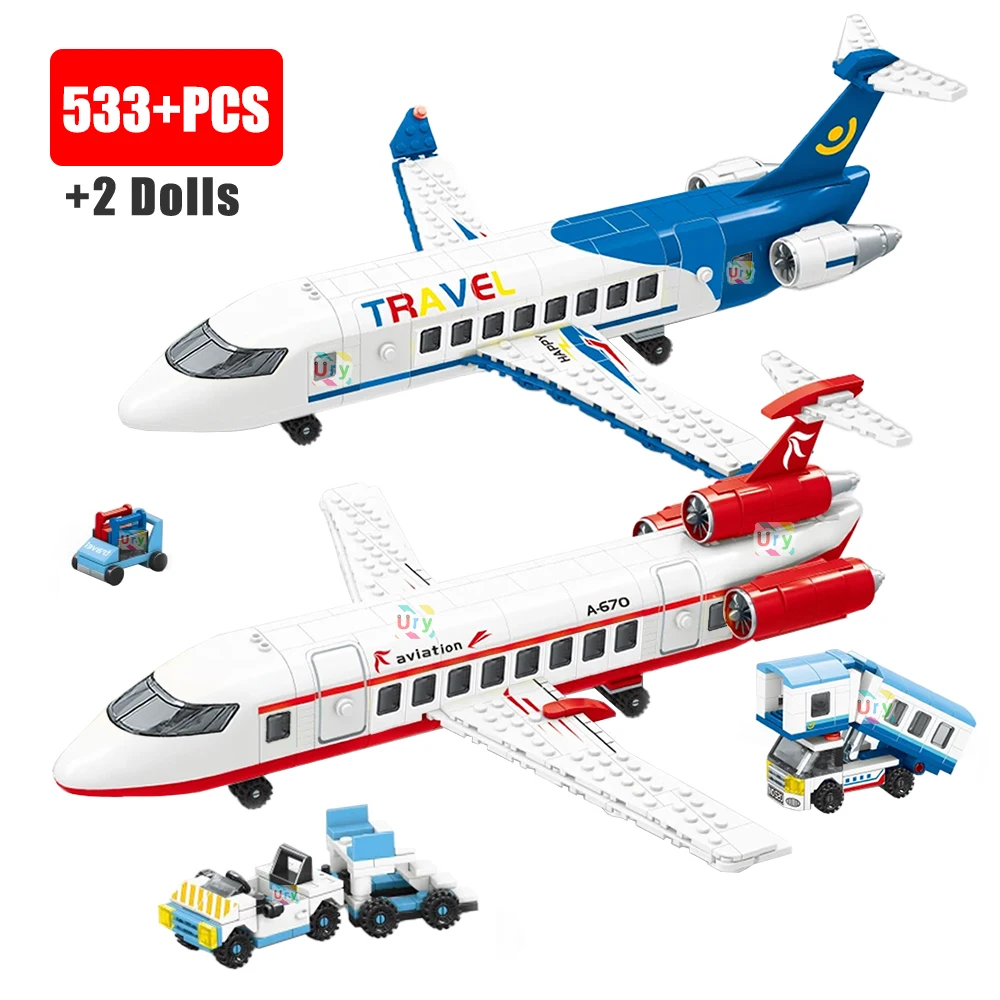 City Cargo Aircraft Plane Passengers Business Airplane Bus Sets Airport Airliner MOC Building Blocks Toy for Kids Christmas Gift