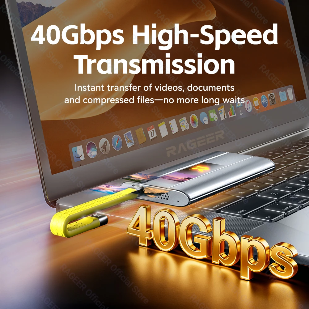 RAGEER 240W 40Gbps USB4 숏 USB C to USB C 케이블 고속 충전 타입-C to USB C 데이터 전송 8K 데이터 충전 연장 케이블