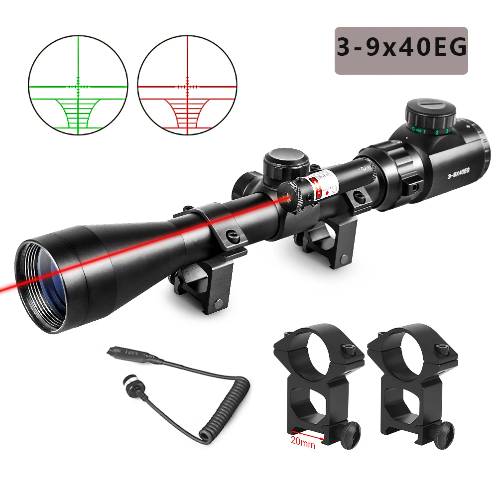 

3-9x40 Optics Hunting Riflescope Rifle Scope Red&Green Illuminated Gun Sight for 20mm/11mm Picatinny Rail