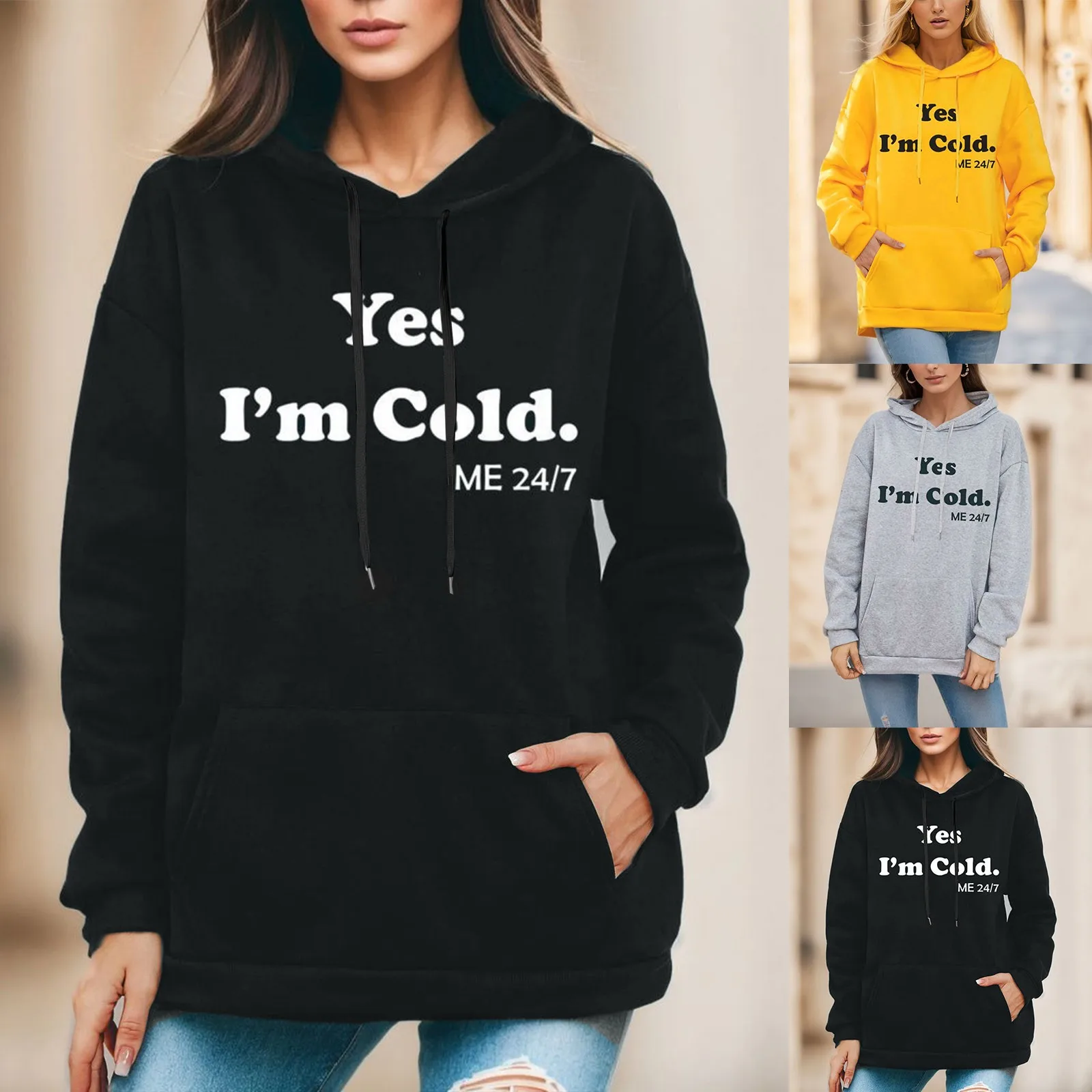 

Yes Im Cold Me 24:7 Graphic T Women's Fun Gift Hoodie Fall Winter Top 4t Long Sleeve Shirt Girl Light Weight Fleece Pullover