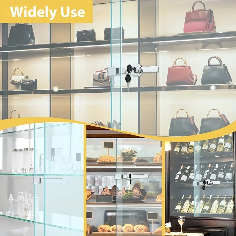 1-5Pcs Sliding Glass Door Lock With Key Showcase Chrome Finish Security Slide Case Proof Safety Cabinet Glass Doors