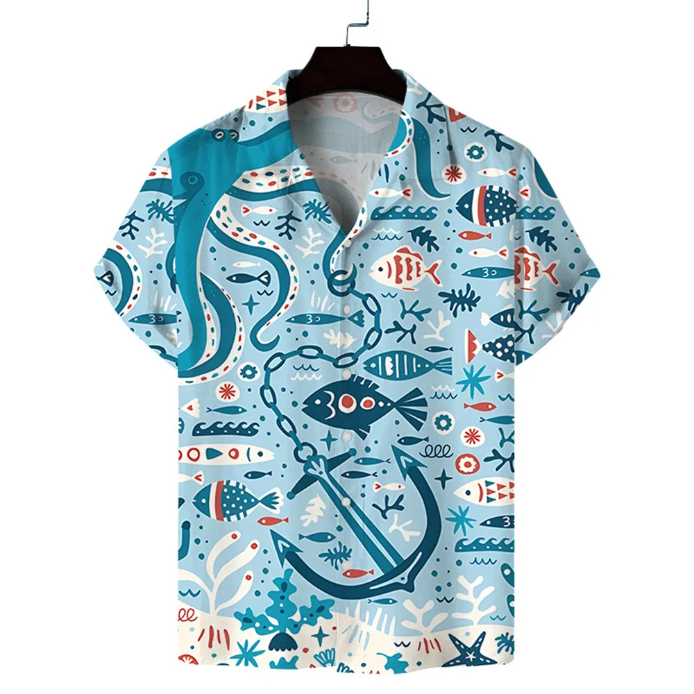 thumbnail image 1 of Camisa floral de verano nueva para hombre, estilo hawaiano, estampado 3D, solapa con botón, camisas de manga corta, blusas casuales de moda Y2k de gran tamaño, 1 of 5