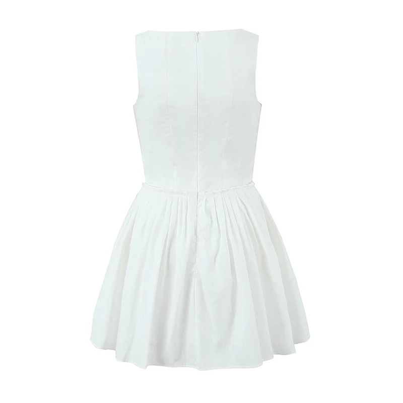YENKYE New Women Red Hem Pleated Mini Dress Sexy Sleeveless