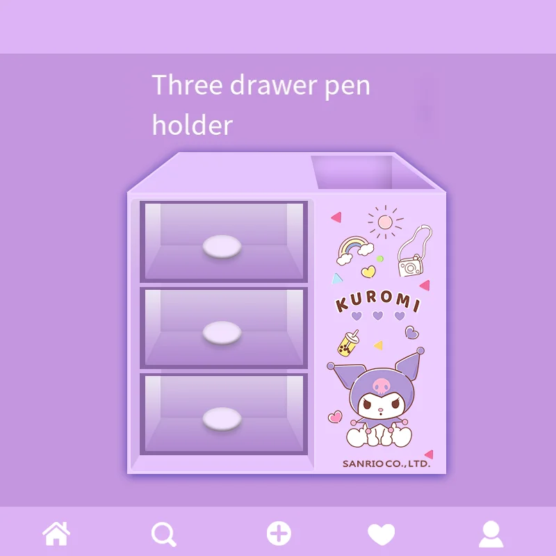Sanrio Kuromi Cartoon Desktop Three Layer Drawer Storage Box Organizing Stationery Large Capacity Melody Storage Box Pen Holder