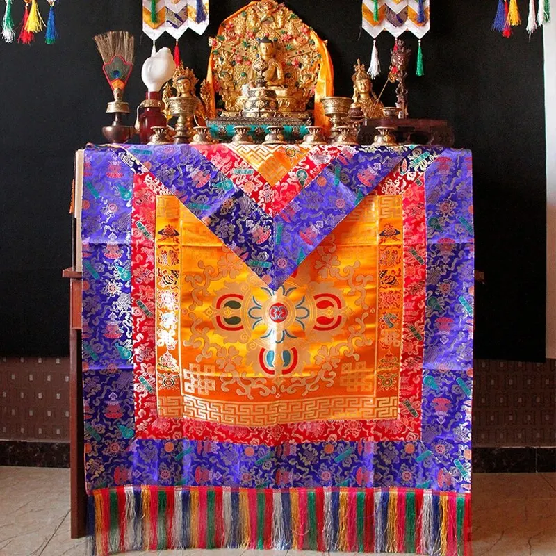 

2P # оптовая продажа буддистских принадлежностей тибетская семья Буддизм Храм благоприятная вышивка Будда алтарь чехол + скатерть занавеска