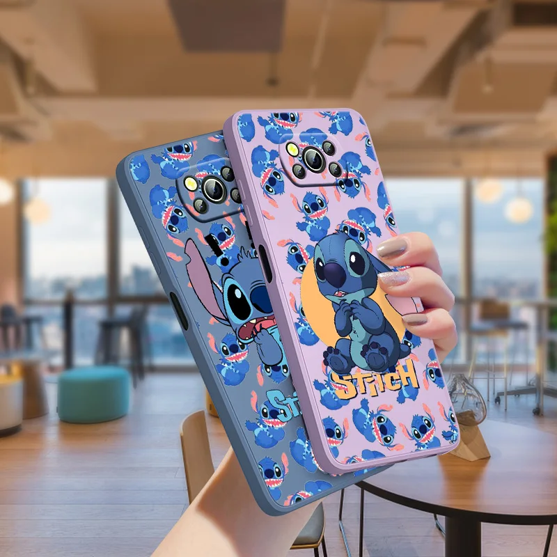 

Super Cute Stitch For Xiaomi POCO F3 X4 X3 NFC GT X2 C31 C3 M2 M3 M4 Pro Liquid Soft Rope Silicone Phone Case Cover