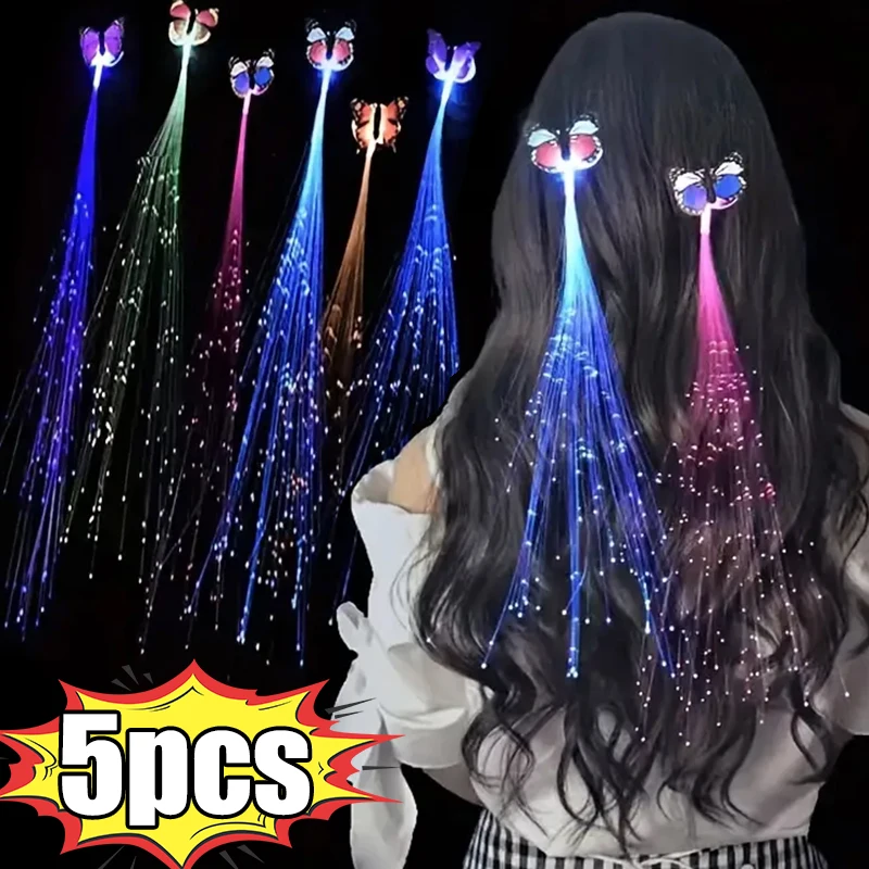 1/5Pcs Glow Hair Braid Led Luminous Flower Hair Clip Light Up Butterfly Hair Clip Bar Decorazione Per Feste Forniture Glow In Dark Toy