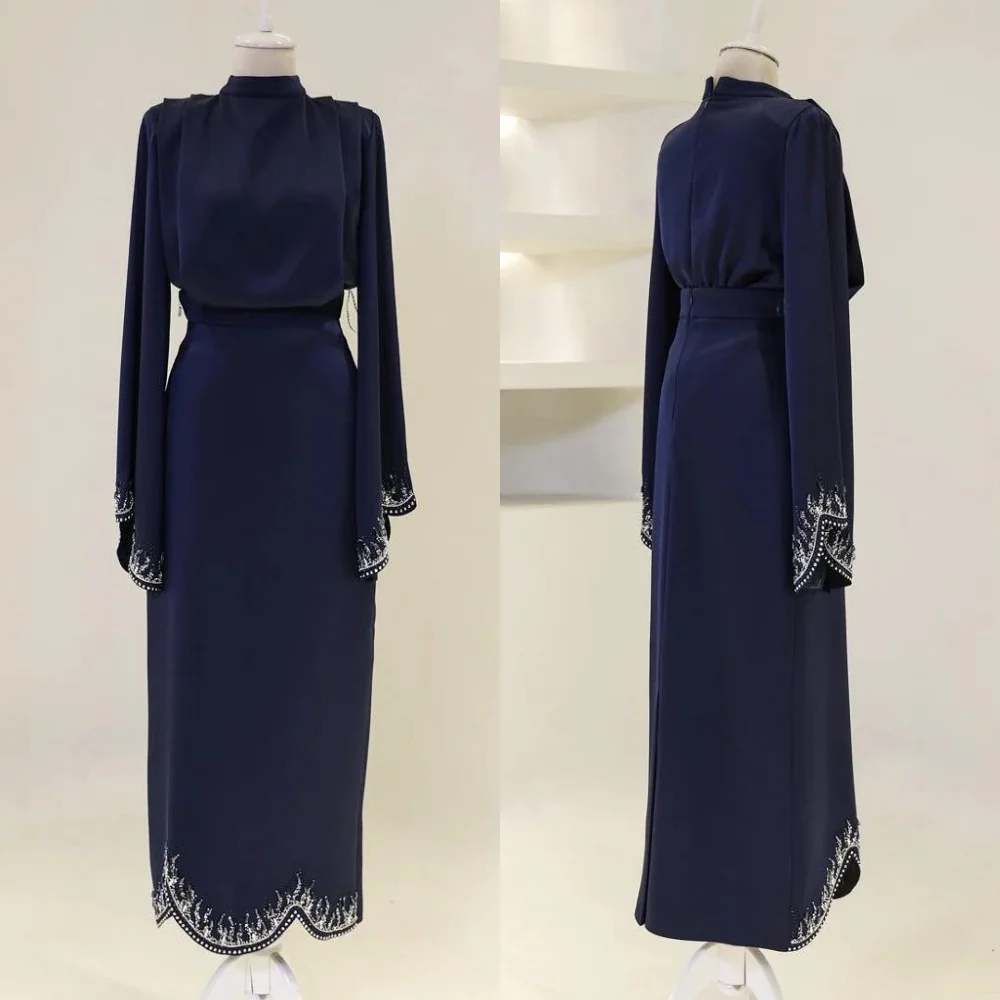 Robes longues personnalisées en Jersey formel de haute qualité, paillettes et perles, col haut, robes d'occasion sur mesure exquises