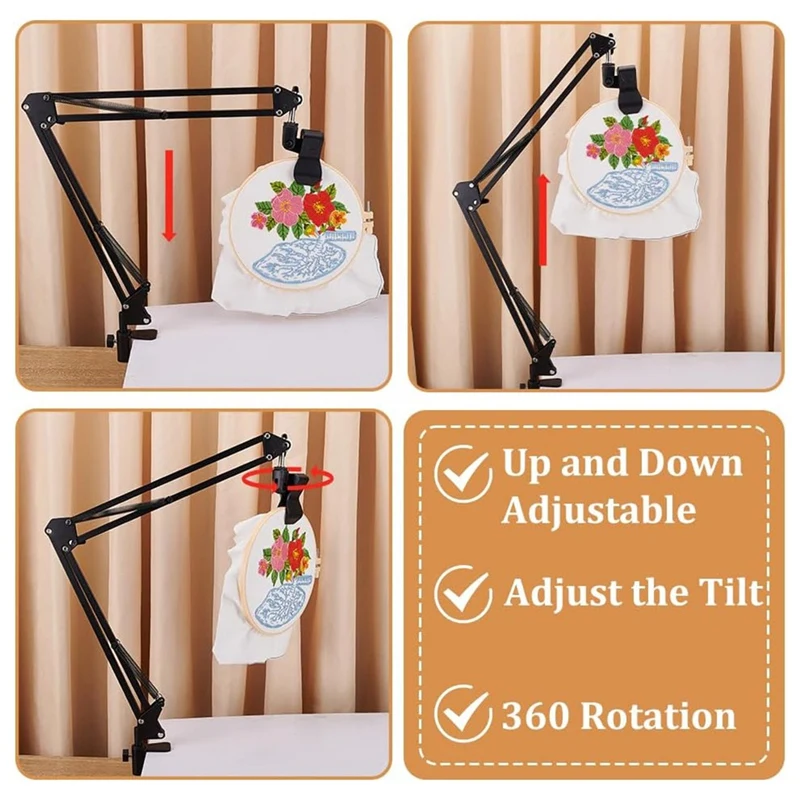 L99A-Black Embroidery Table Stand Kit 8-12Mm Hole Hand Embroidery Stand Knee Folding For Hoop