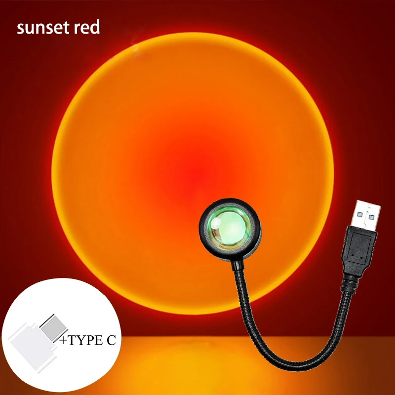 USB Sunset Lamp 7 Colors Night Light Projector Atmosphere Home Decoration Photography Lighting Coffee Shop Wall For Tik Tok Live cat night light Night Lights