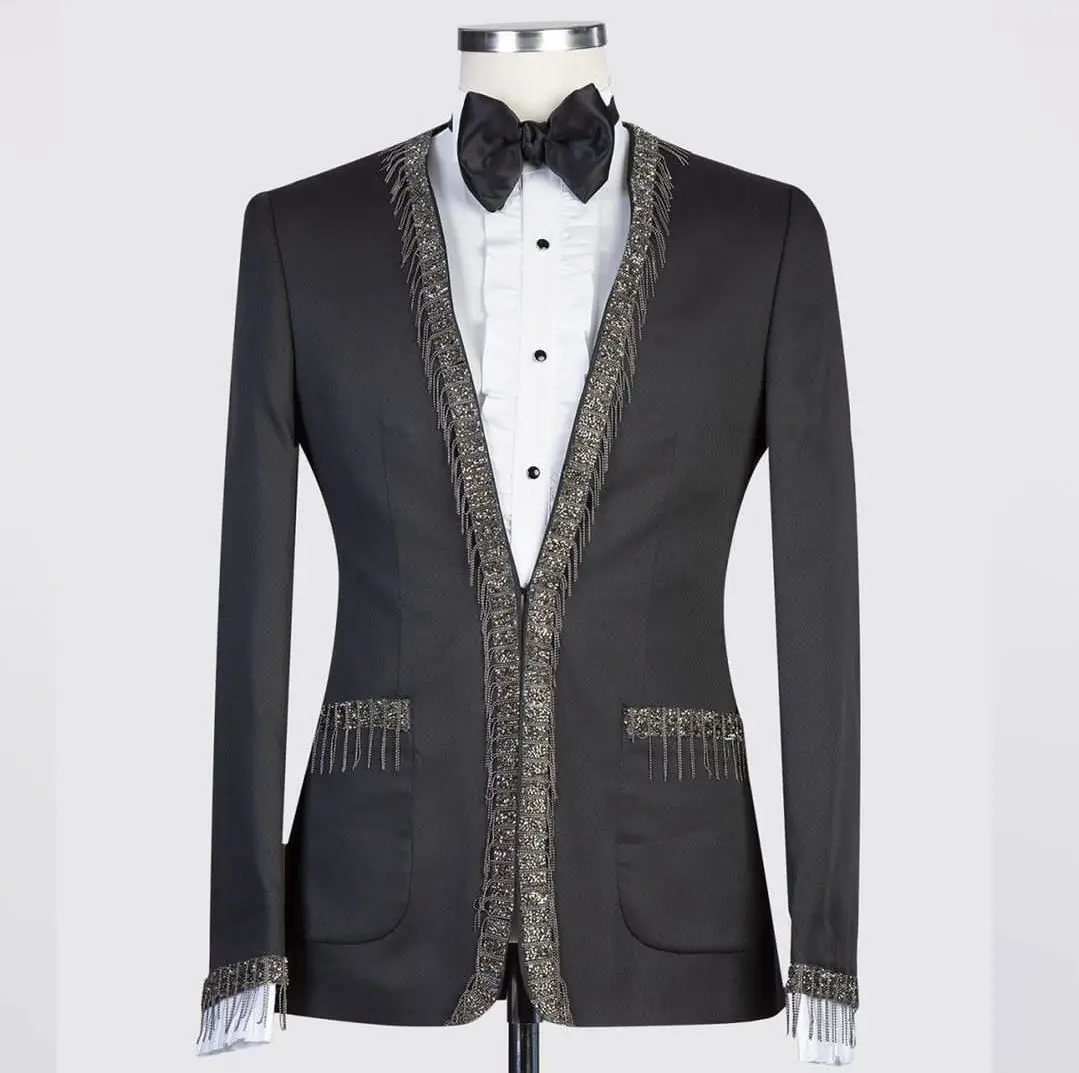 Luxury Men Suit Tailor-Made One Piece Blazer Single Breasted Sequins Lapel Tassel Sparkly Business Wedding Plus Size Tailored