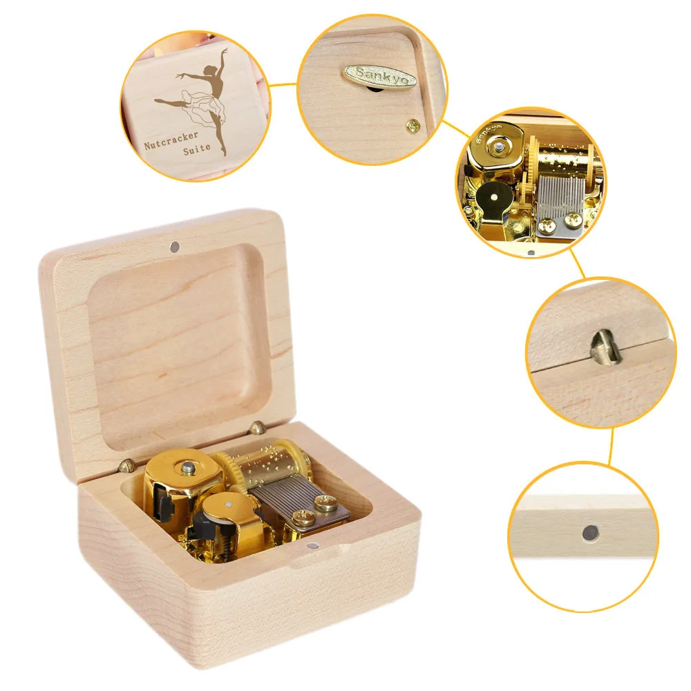 Rosiking Wooden Maple Clockwork Music Box ♫ Nutcracker Suite ♫ For Friends Children Christmas Valentines Birthday Gifts 2