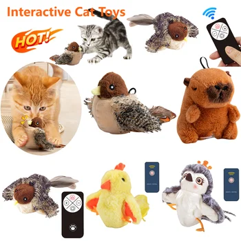 Rechargeable Flying Bird Cat Toy Interactive Cat Toys Chirping Flapping Bird(no Flying) Can Add Catnip Touch Activated Plush Toy 1
