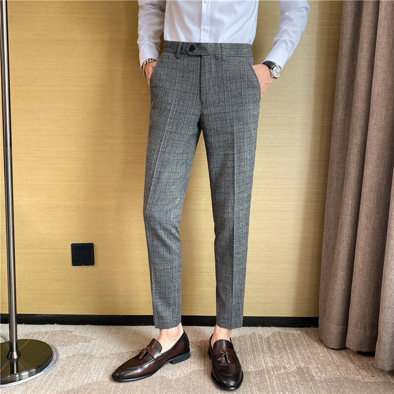 2023 Men Business Casual Dress Pants Men Belt Design Slim Trousers Formal  Office Social Wedding Party Dress Suit Pant 28-38 - AliExpress