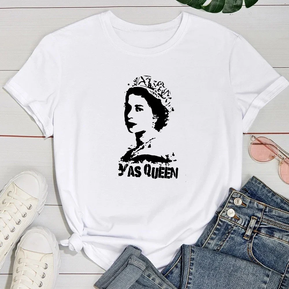 Plus Size Queen Elizabeth Women Man Black T Shirt 2023 Summer Round Neck  Y2K Polyester Tops Casual Yas Queen Print Clothes - AliExpress