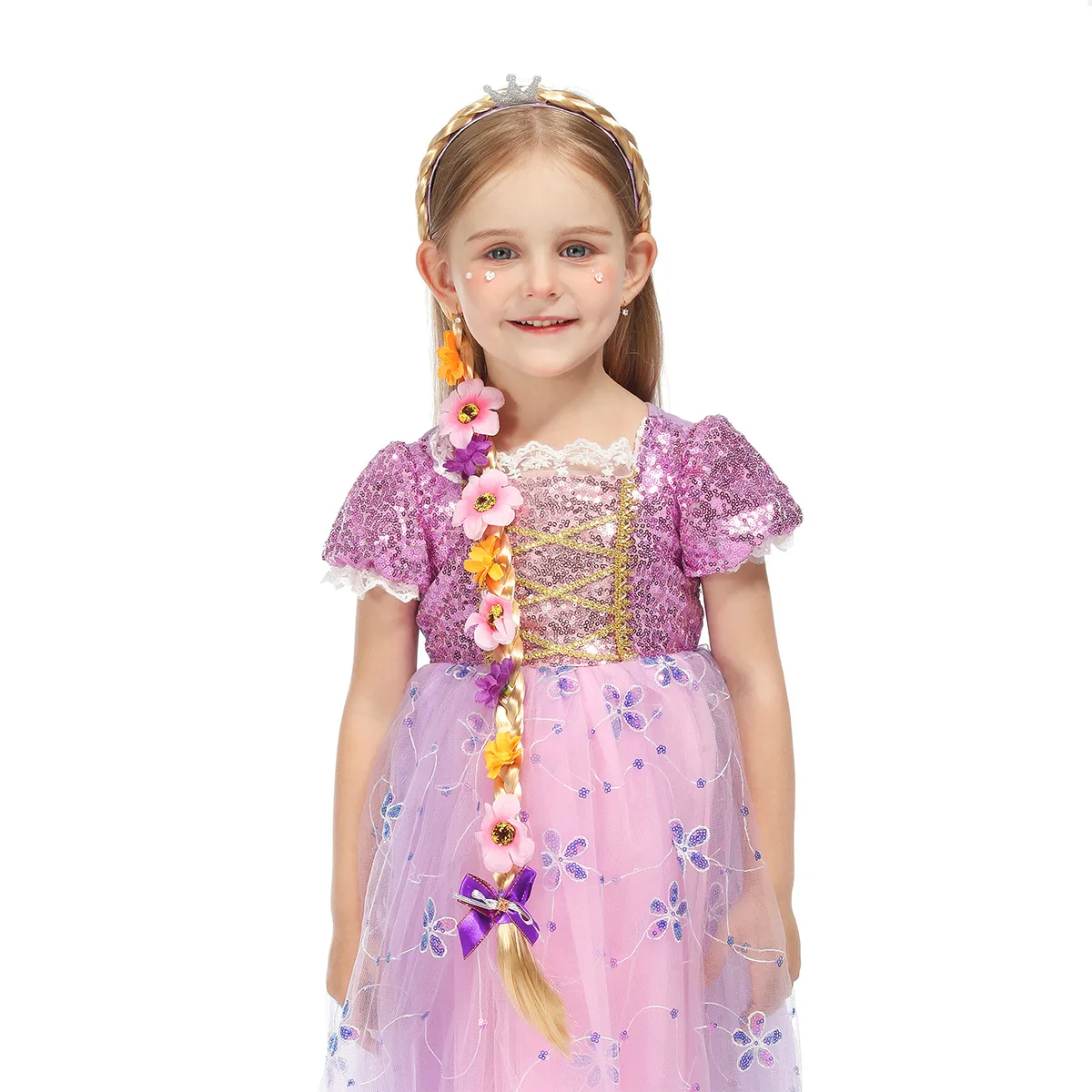 Princess Wig Braids Children's Crown with Flower Braids Long Hair Princess Headband Braid Skirt Accessories