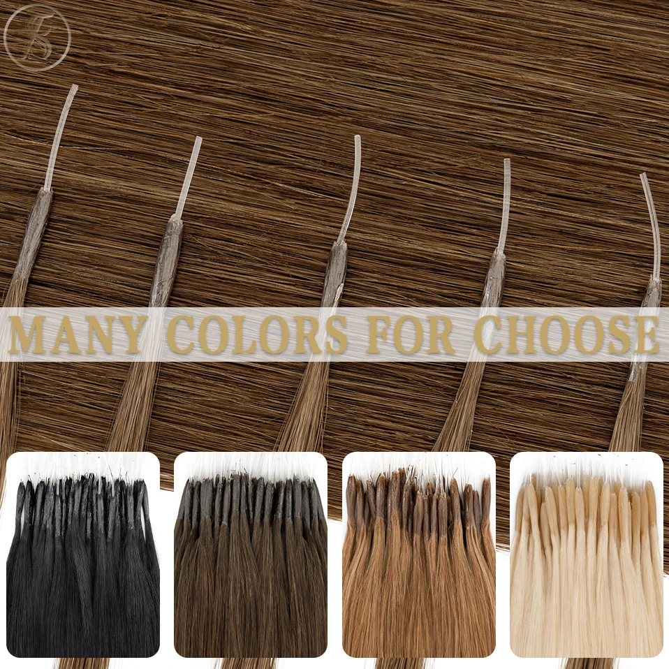 TESS Remy Hair 1g Micro Loop Human Hair Elastic Rope Natural Extensions Micro Link Ring 50 Strands 50g Straight