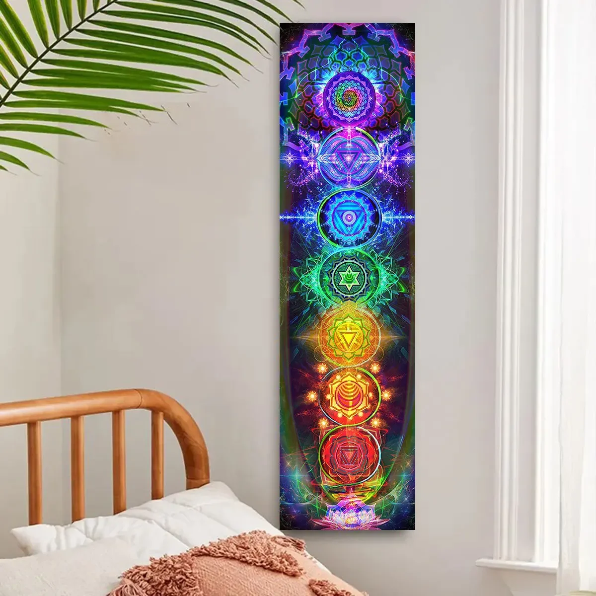 Colorful Chakra Wall Tapestry Yoga Meditation Wall Hanging for Bedroom Home Decor Black Wall Art Decor with Spiritual Energy 2