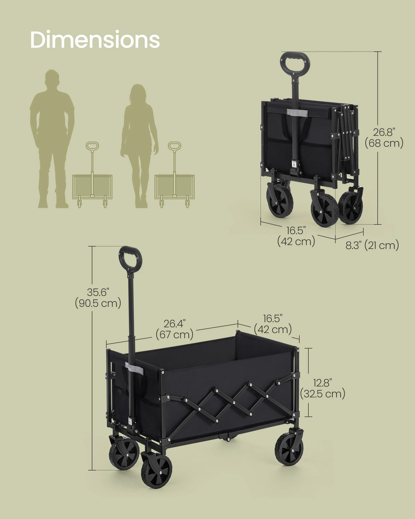 SONGMICS Collapsible Wagon, Portable Wagon Folding with Wheels, Utility Pull Wagon,Camp Garden Cart with Handle,Loads Up to 33lb
