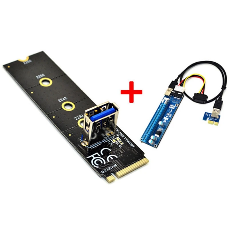 

M.2 To PCI-E X16 NGFF Adapter Card+PCIE 1X To 16X Large 4Pin Graphics Extension Cable Adapter Card Set For BTC Mining