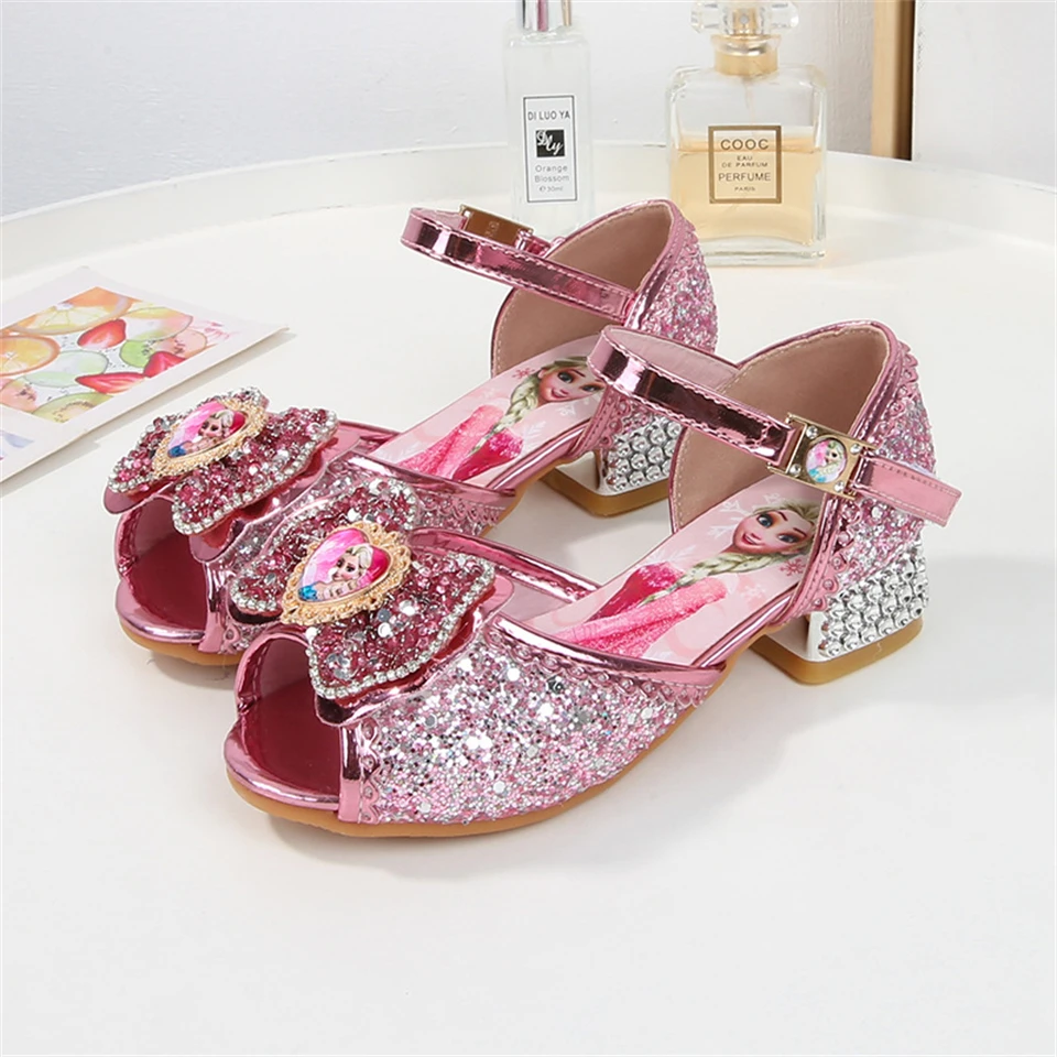 Summer Fancy Girl Disney Elsa Princess Sandals Children\'s High Heels Fantasy Frozen Masquerade Party Dress Up Kids Crystal Shoes
