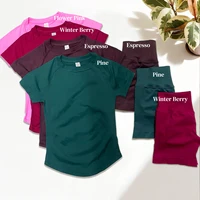 Ensemble de sport DF pour femme : Haut sans couture à manches courtes, short de sport froncé et body de sport à bretelles – Tenue d'entraînement 3