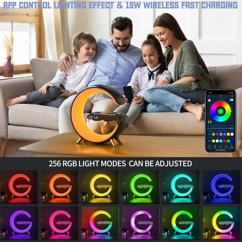 spise festspil matematiker LED Smart Wake Up Light RGB Night Light with Bluetooth Speaker 15W Wireless  Charging Table Lamp for Bedroom Game Room - AliExpress