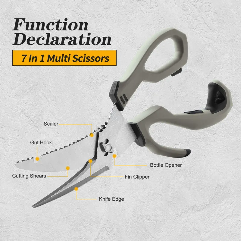 Kitchen Stainless Steel Scissors Sharp Blades with Plastic Handles Detachable Multifunctional Heavy Duty Outdoor Fish Bone Sciss 2