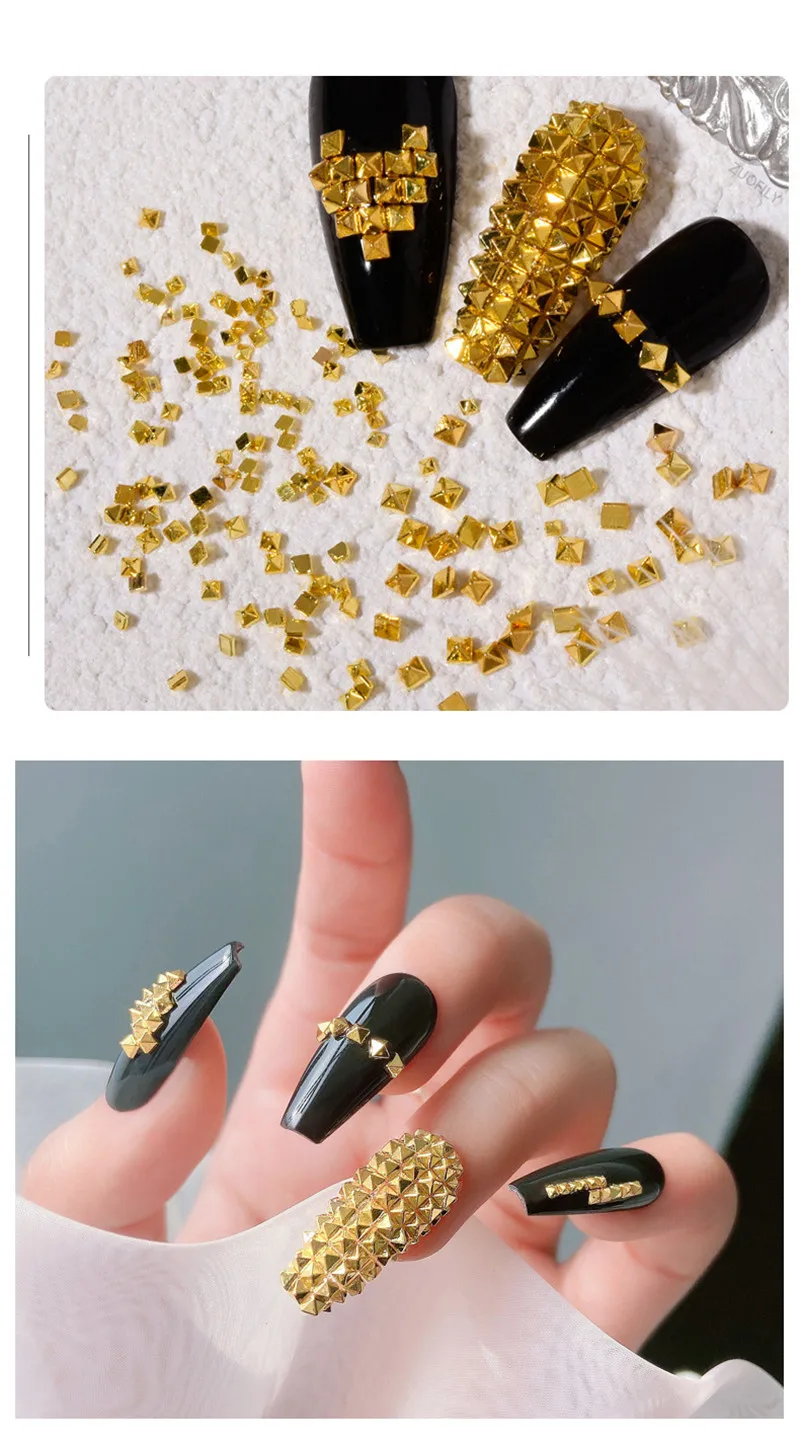200 Stück/Beutel Nietnägel Nagelornamente Gold Silber Kristall Diamant Nagelsteine Mehrgrößen-Edelsteine Metall Flache Nagelnieten – Detail 9