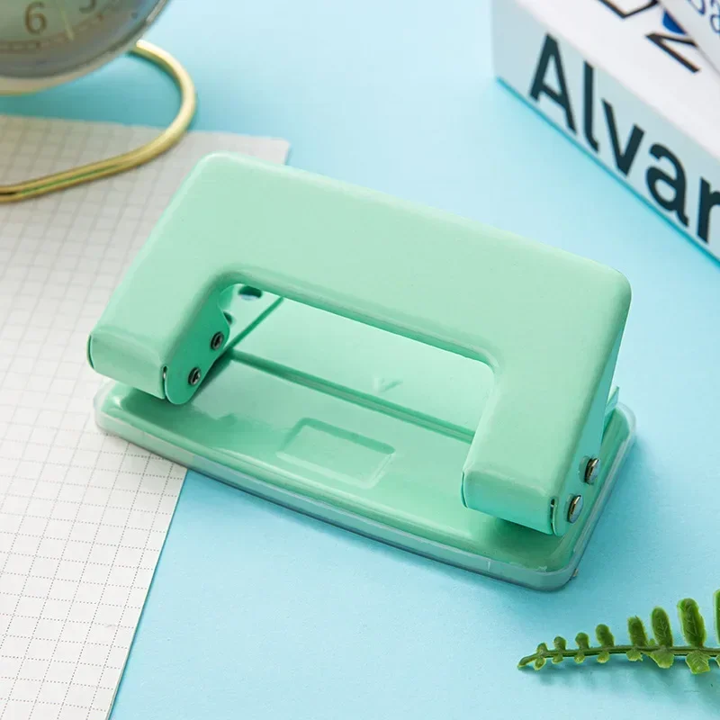 Mini 2-Hole Punching Machine DIY Hole Punching Detection Book Page Stitcher Office Stationery Macaron Color