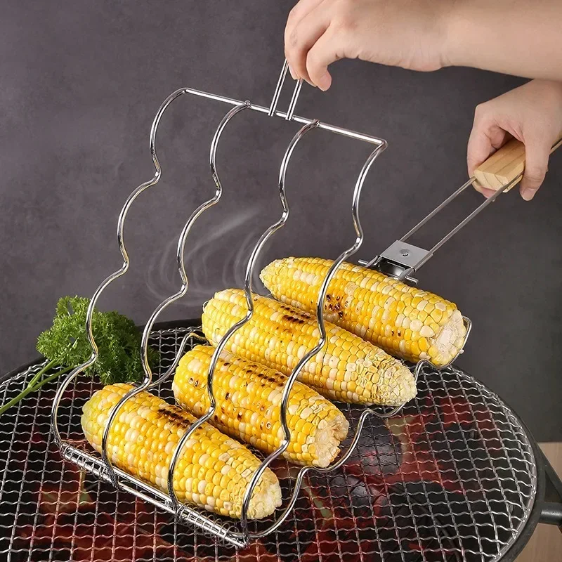 Outdoor Clip Foldable Grilled Corn Clip Barbecue Tool Barbecue Mesh Convenient Stainless Steel Hot Dog Grill