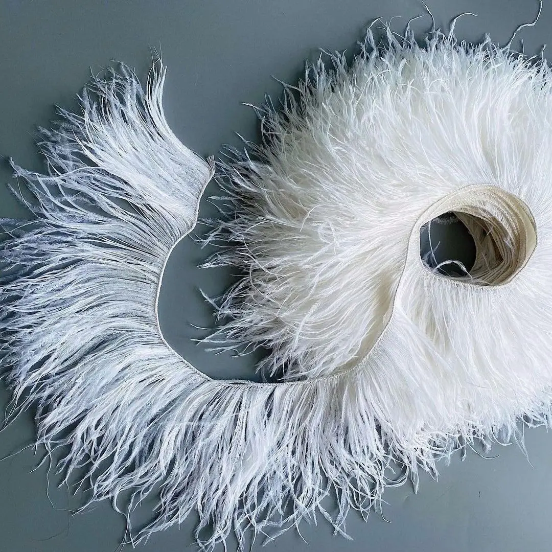 Rifiniture in piuma di struzzo di alta qualità con frange in piuma bianca naturale rifiniture in nastro per abiti da festa accessori da sposa per cucire 1 M