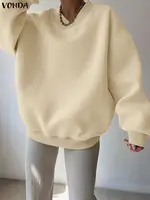 VONDA Autumn Plus Size Sweatshirts Women Fashion Long Sleeve Solid Pullovers 2025 V-Neck Casual Jumpers Loose Elegant Shirts 5XL