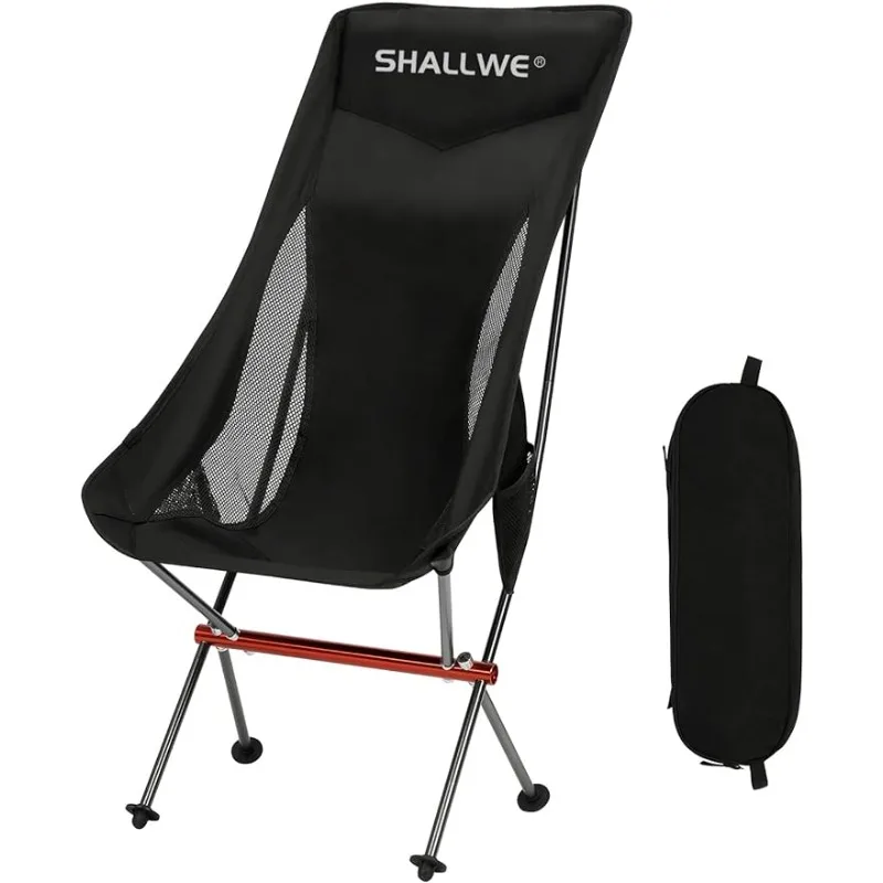 

SHALLWE Ultralight High Back Folding Camping Chair, Upgraded All Aluminum Structure, Built-in Pillow recliner chair