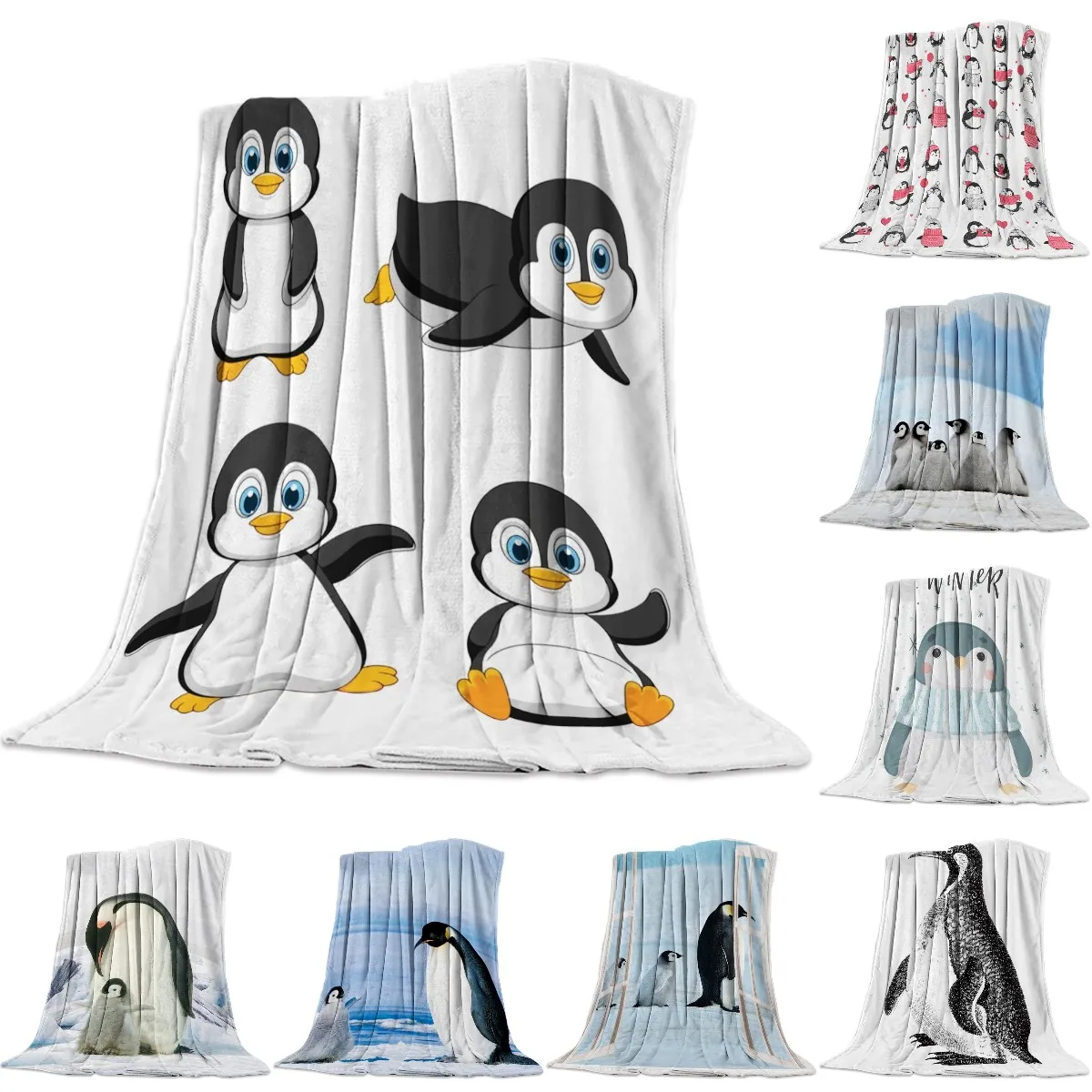 

Custom Blanket Home Textile Penguin Cartoon Background Feet Flannel Weighted Blanket Warm Soft Throw Sofa Bed Travel Blankets