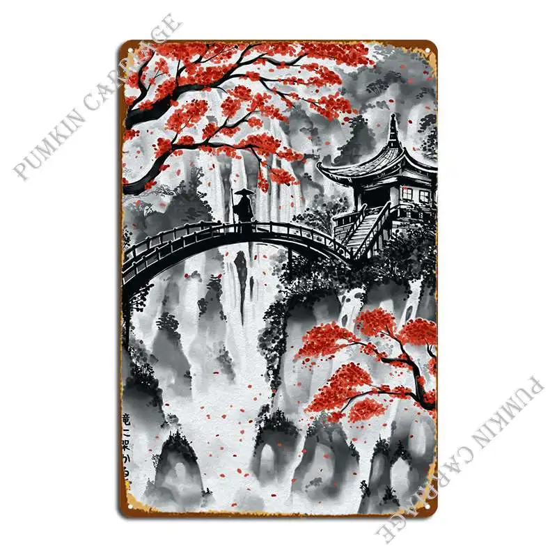 Giapponese Bridge Ink Wash Metal Sign Murale Vintage Wall Platform Cinema Tin Sign Poster