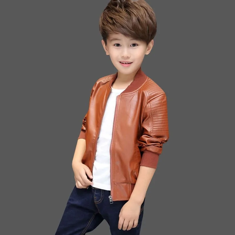 

Boys Coats Autumn Winter Fashion Children's Plus Velvet / No Velvet Two styles Warming Cotton PU Leather Jacket For 1-14Y Kids