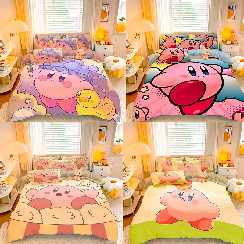 

Kirby Four Piece Set Pillowcase Quilt Cover Cartoon Bed Covers Anime Cartoon Child Student Bedroom Soft Comfortable Warmth Cute