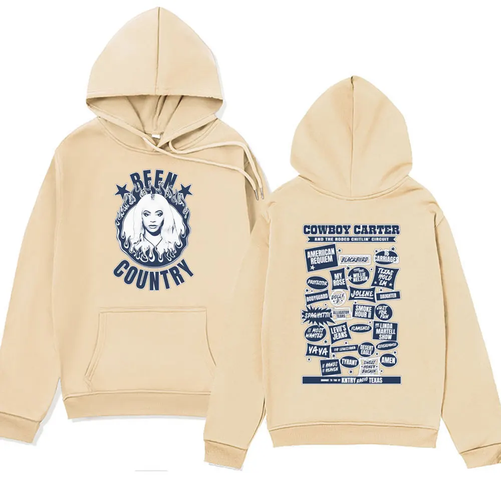 Singer Cowboy Carter 2024 New Hoodie Male Retro Fashion Fleece Sweatshirt Hip Hop Oversized Pullover Unisex Streetwear Hoodey