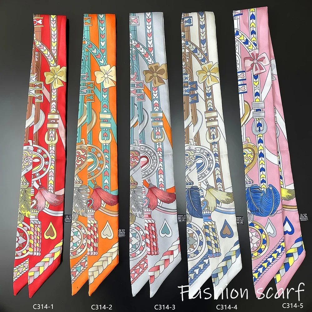 Französischer Schal im neuen Stil, Herz-Leder-Schnalle, Federmuster, Schleifenband für Damen, gebundene Taschen, Krawatte, multifunktionales Zubehör – Detail 4