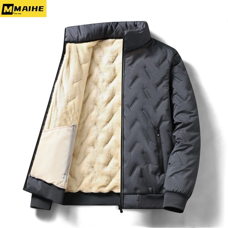 2023 Autumn Winter Jacket Men Lambswool Warm Thicken Jackets Waterproof Jogging Casual Coat Men Fashion Loose Grey Parke Jacket
