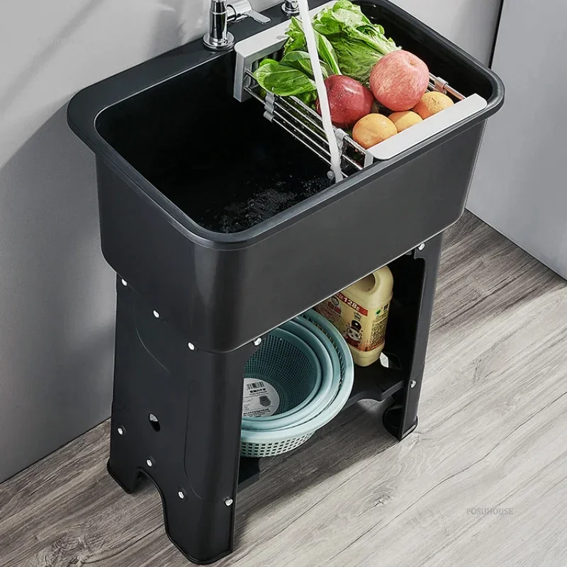 PP Plastic Kitchen Sinks Home Vegetable Sink Minimalist Commercial Kitchen Accessories Floor-standing Large Sinks For
