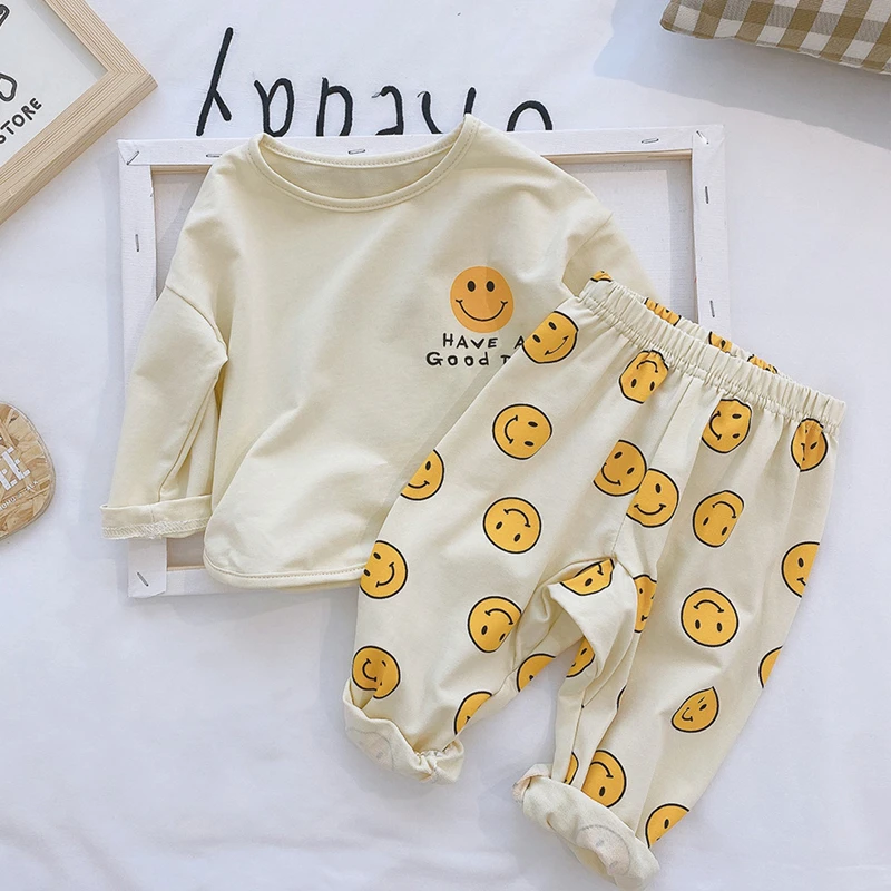 

Toddler Baby Clothes Set for Girl Boy Smiley Letter Print T-shirt + Pants Suit Spring Autumn Cotton Casual Children's Clothing