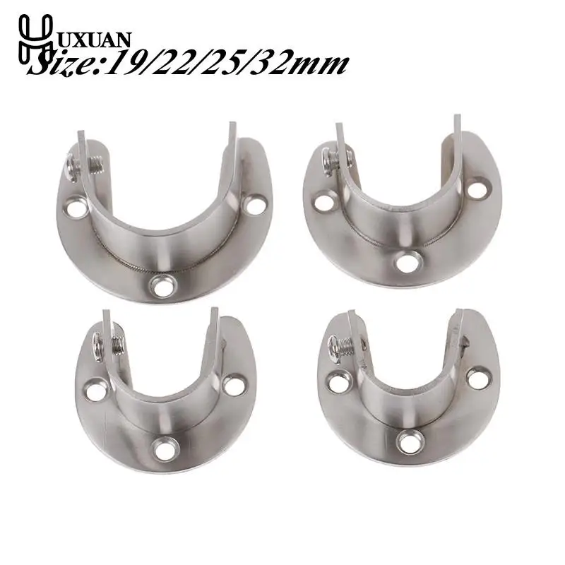 Wardrobe Bracket Heavy Duty Stainless Steel Rod Socket Flange Rod Holder Closet End Support 19/22/25/32mm U shaped 1pcs shelf bracket folding shelf bracket flange tube holder