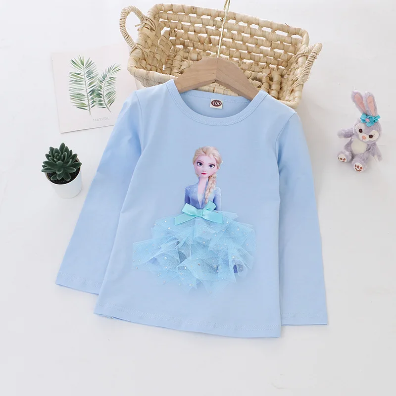 

New Tee Shirt for Girl Clothing Long Sleeves for Children's T-shirt Girls Long Sleeve Tops Quality Cotton Frozen Elsa Clothes