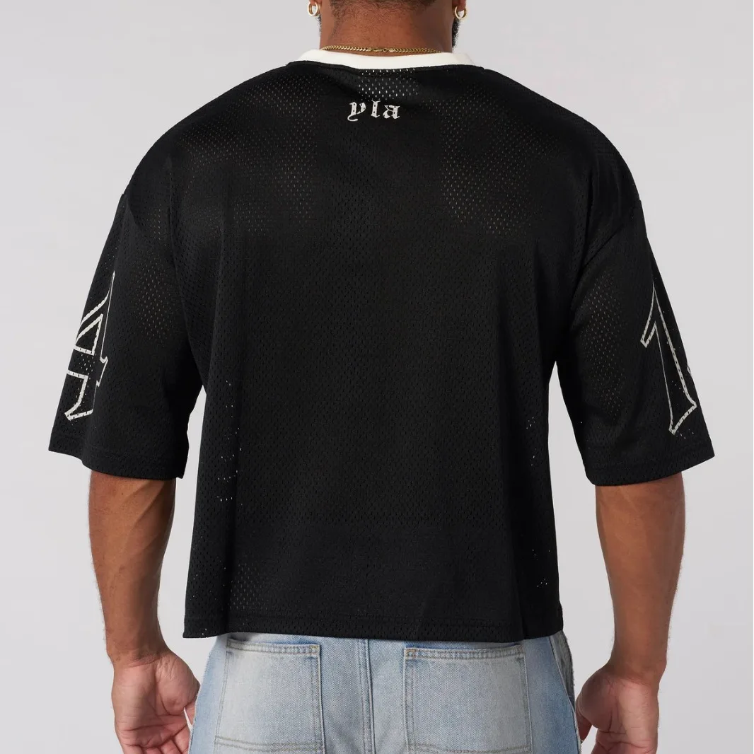 American fashion brand oversized T-shirt for men's sports fitness quick drying breathable large mesh printed short sleeved