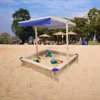 Children's Wooden Sandbox with Adjustable Canopy, Sandpit Covers Kids Wood Playset, Outdoor Backyard-Upgrade Retractable, Golden 2