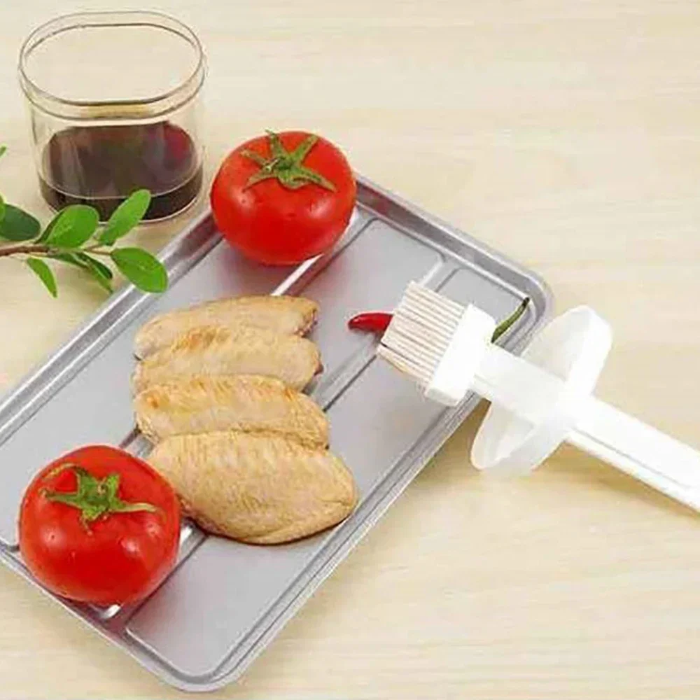 BBQ Brush Cleaner Staniles Steel Silver Oil Brush Silicone Grill Oil Bottle With Brushes Cream Cooking Kitchen Household Tool - Image 2