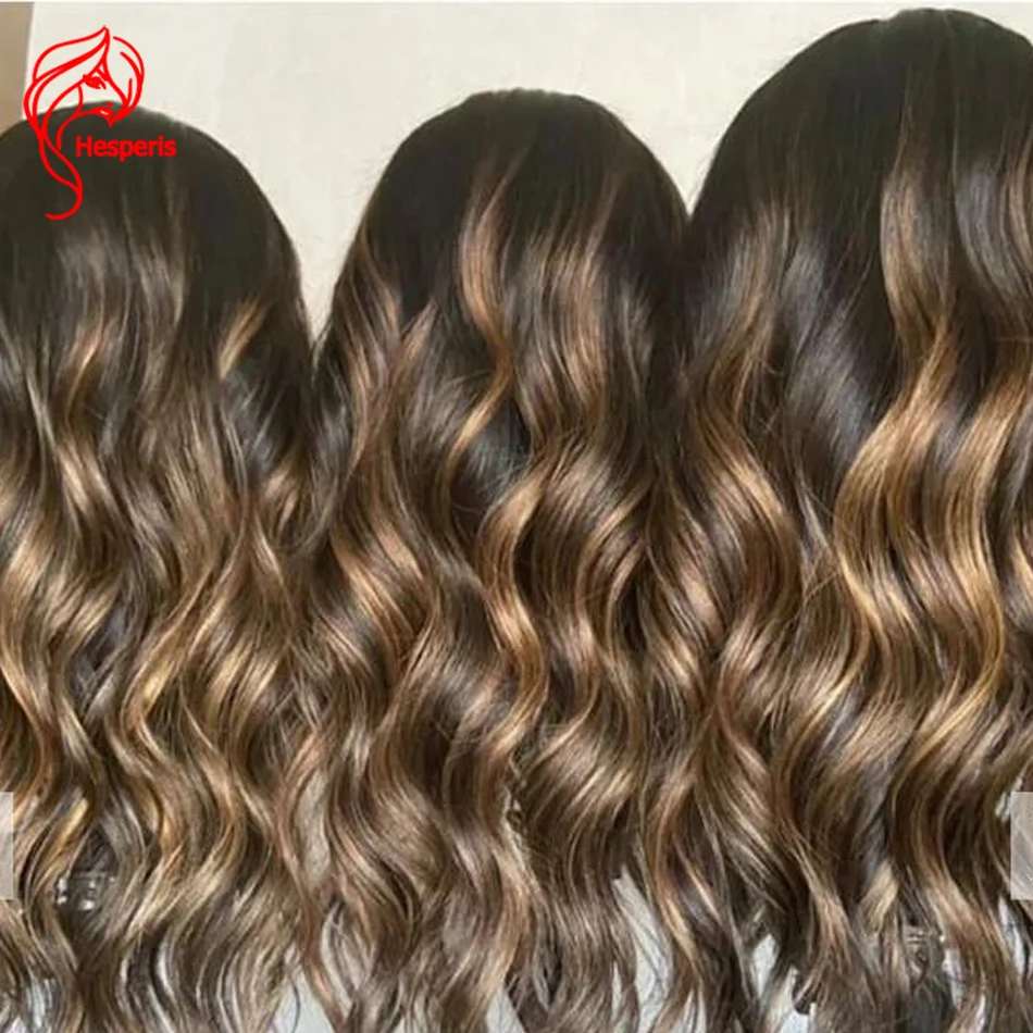 Hesperis Balayage Color Lace Front Human Hair Wigs Brazilian Remy Body Wave Dark Blonde Highlight Deep Part Wig Pre Plucked