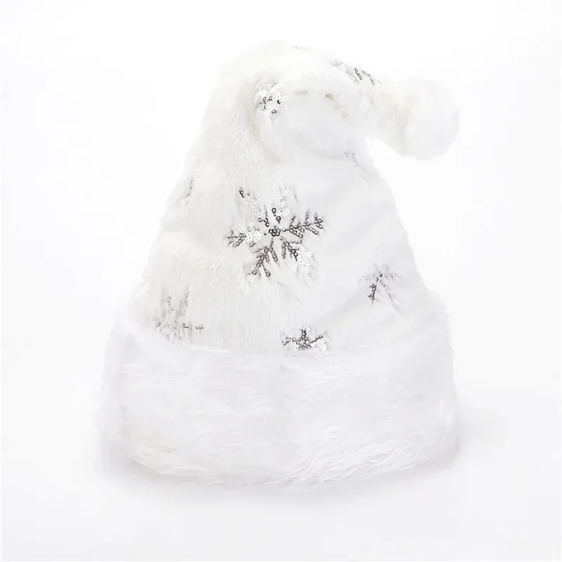 White Soft Plush Christmas Hat Party Snowflake Santa Hats White Xmas Decoration Hat New Year Decoration Holiday Party Supplies christmas beanie hat
